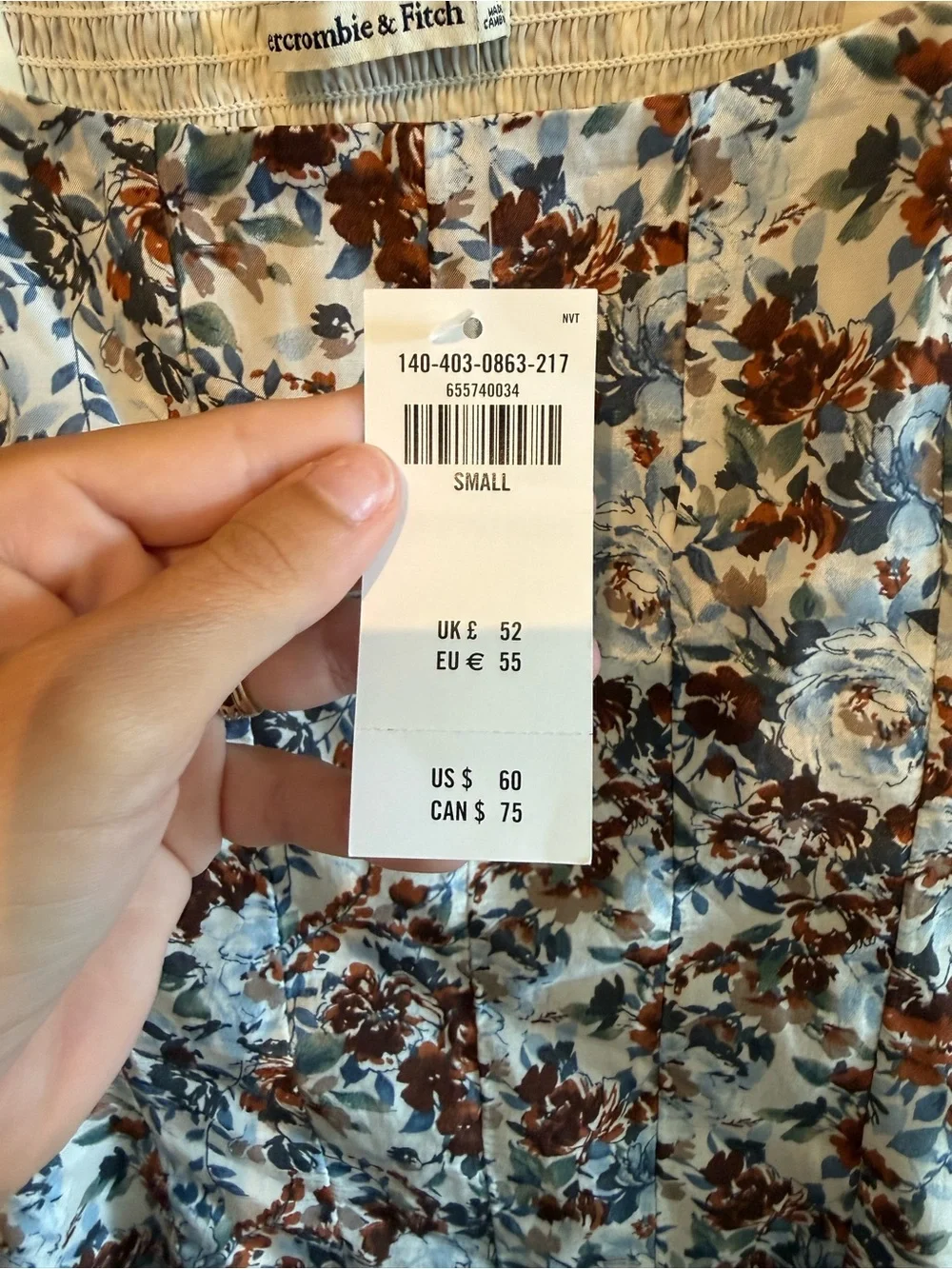 Abercrombie & Fitch Brown and Blue Floral Puff-Sleeve Square Neck Top